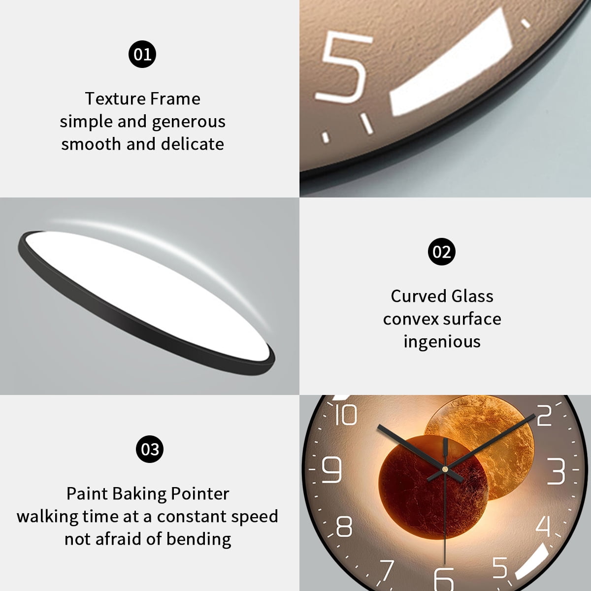 VOCOO 12Inch Modern Wall Clock, Round Silent Non Ticking Wall Clock Quartz Battery Operated Round Easy to Read Home/Office/Classroom/School Clock