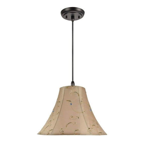Aspen Creative 70048 One-Light Hanging Pendant Ceiling Light with Transitional Bell Fabric Lamp Shade, Gold, 16" width
