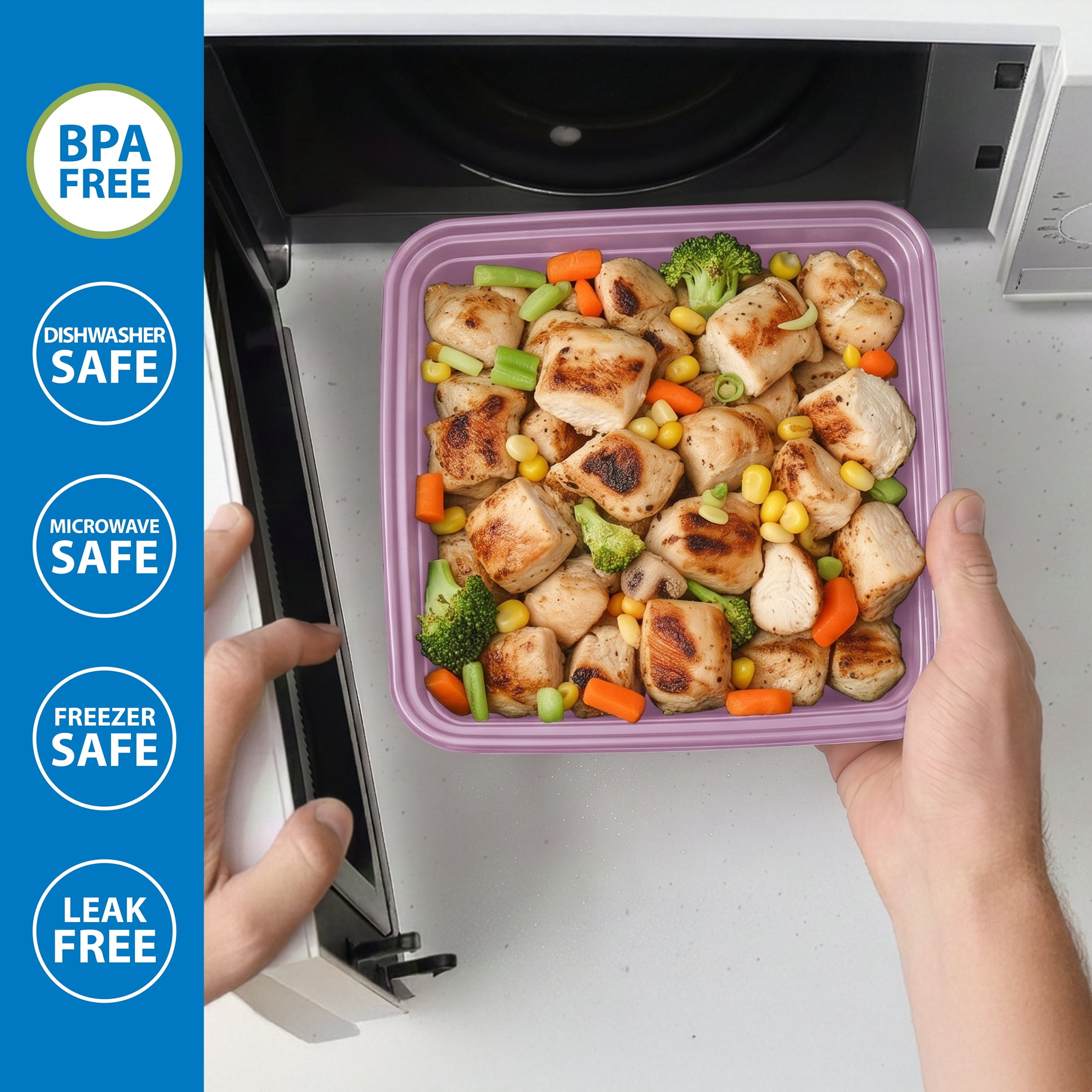 Mainstays 5-Pack Tall Square BPA-Free Plastic Meal Prep Food Storage Containers, 1.9L, Lilac Bloom