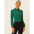 thumbnail image 3 of DARING DIVA Women's Elegant Ruffle Tie Neck Work Blouse Top XL Dark Green, 3 of 6