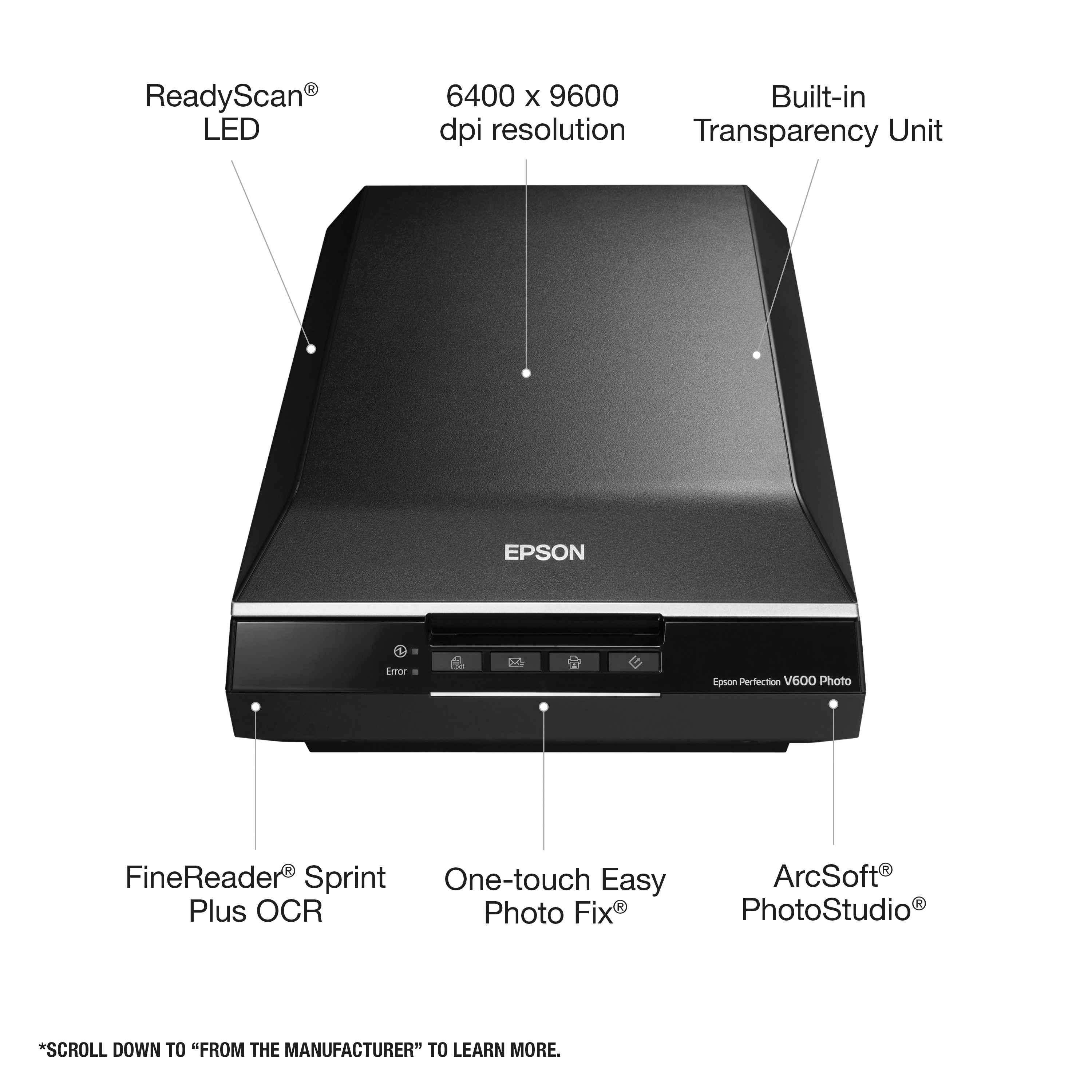 Epson Perfection V600 Photo Color Scanner, 6400 x 9600 dpi, Black - image 3 of 6