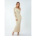 thumbnail image 3 of Vestido de punto con cordones para mujer, ropa de calle elegante, manga larga, cuello redondo, acanalado, Color sólido, primavera y otoño, 3 of 5