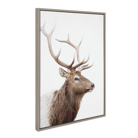 Kate and Laurel Sylvie Stag Profile Framed Canvas Wall Art by Amy Peterson Art Studio, 23x33 Gray, Modern Forest Animal Portrait Art for Wall