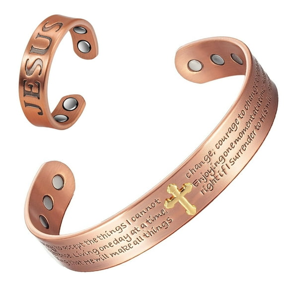 Wollet Magnetic Copper Bracelets & Ring for Women Men, Cross Copper Jewelry Set, Valentine's Day Gift