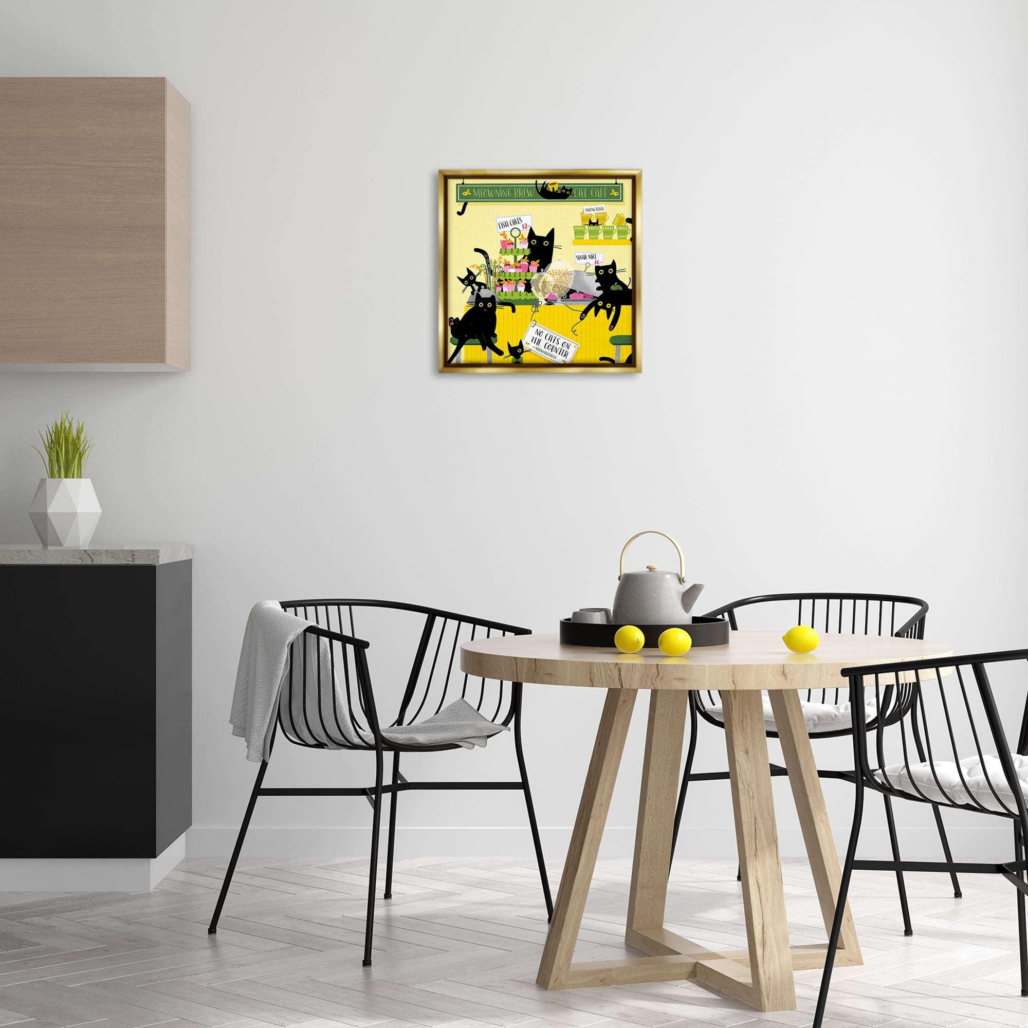 Stupell Industries Silly Cat Café Bakery Animals Painting Gold Floater Framed Canvas Art Print Wall Art, 18 x 18