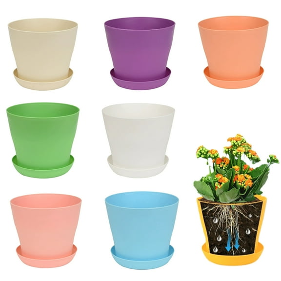 Artrylin Flower Pots,8Pcs Plastic Pots for Plants, 4.7in Indoor Pots for Plants with Drainage and Tray Saucer, for Flowers Herbs African Violets Succulents Orchid Cactus Indoor Outdoor, Mixed Color