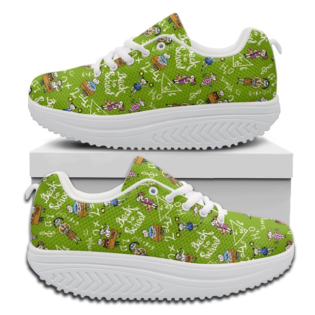 Regalo del día del maestro Zapatos de mujer con estampado digital de dibujos animados Zapatos de aumento de altura para niñas Zapatos escolares Zapatos