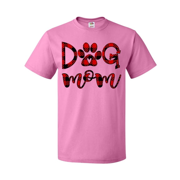 Inktastic Dog Mom with Paw Print in Plaid T-Shirt