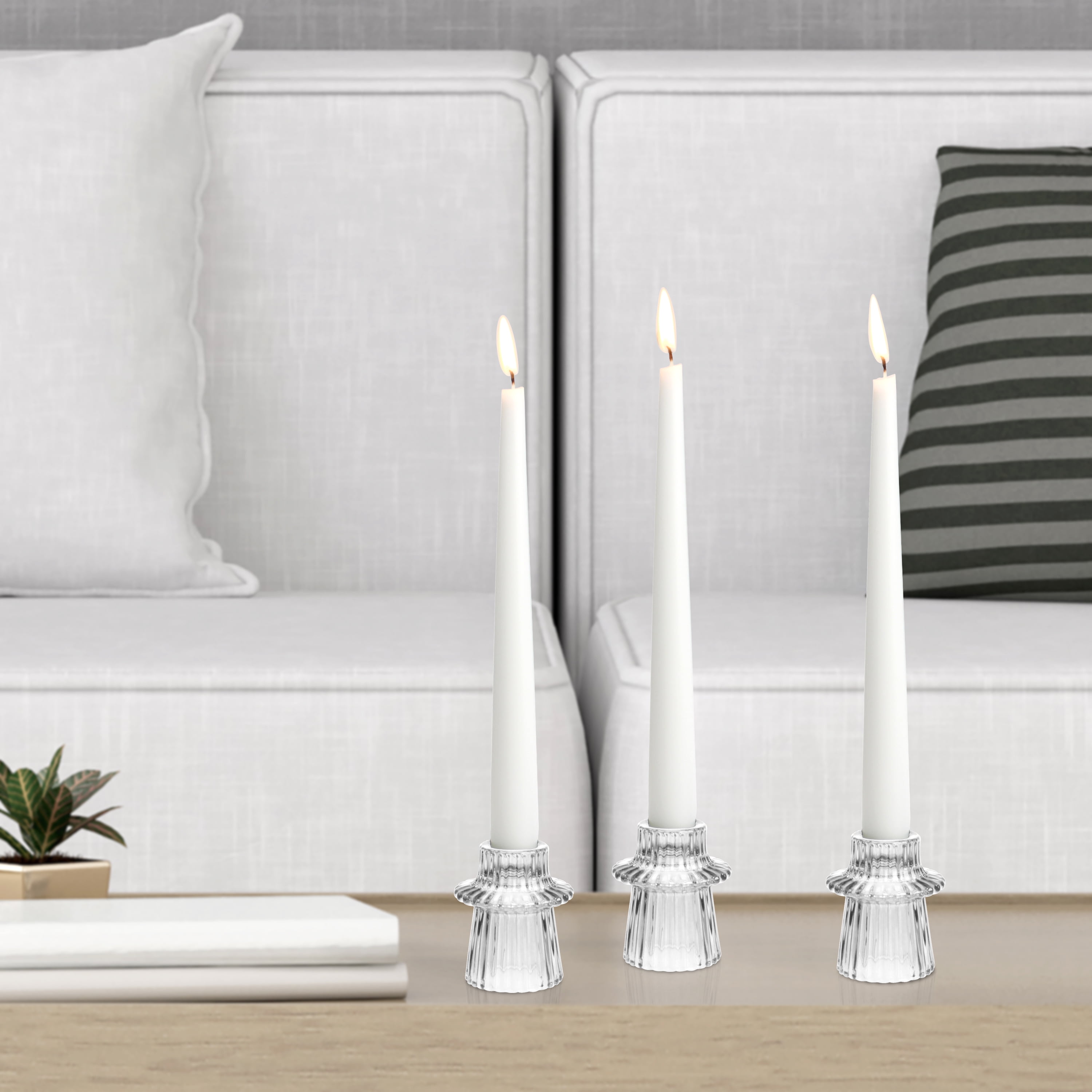 (2 pack) Mainstays Decorative Clear Glass Ribbed Taper Tealight Candleholder, Set of 3, 3"