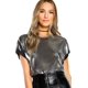 thumbnail image 1 of Women's Casual Short Sleeve T Shirts Metallic Top Crewneck Shiny Tees Gris XL Gris XL Xishao ropa, 1 of 2