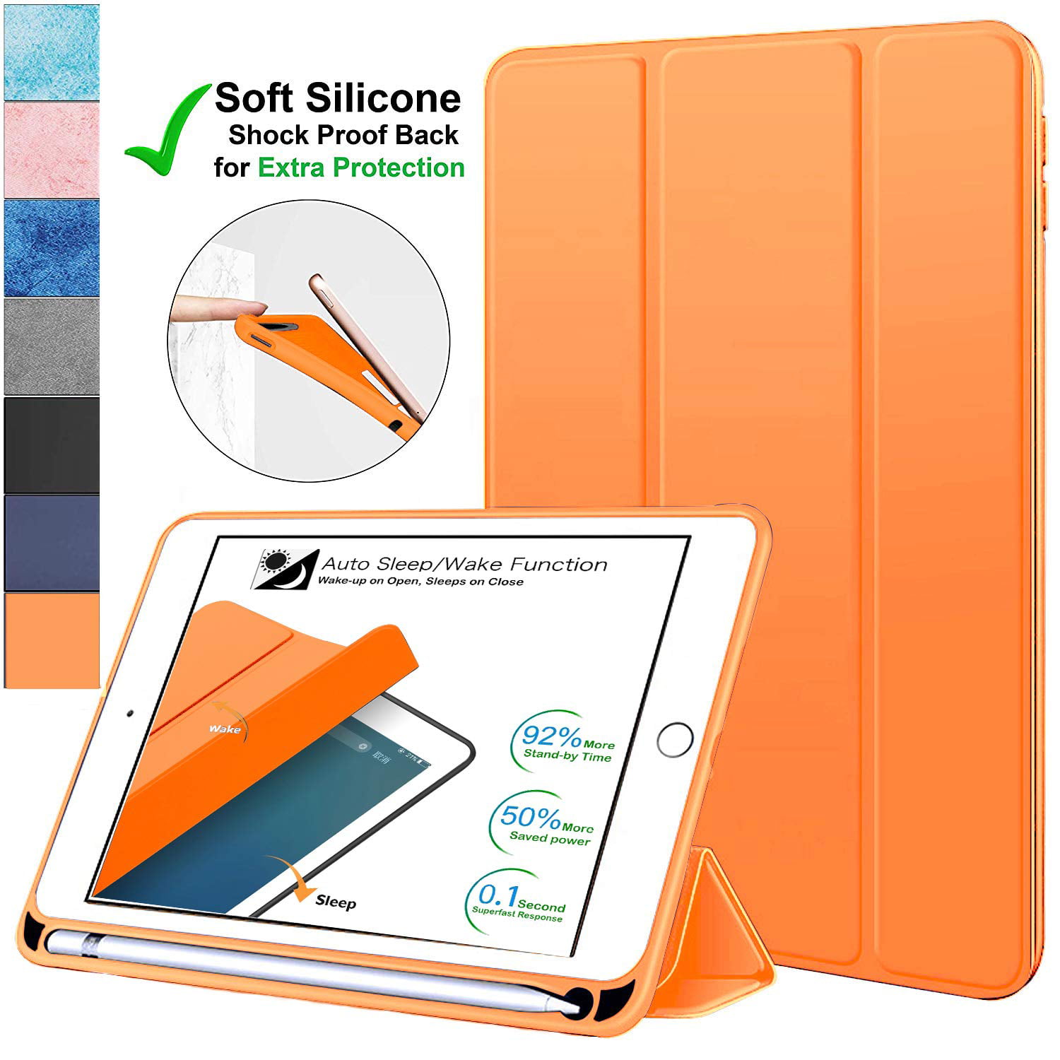 For 2019 iPad mini5 Case 7.9" Soft Silicone Back Holder pencil Stand Smart Case 