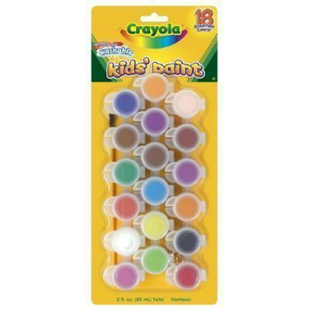 Crayola 540125 18 Count Assorted Colors Washable Kid's Paint, Case of