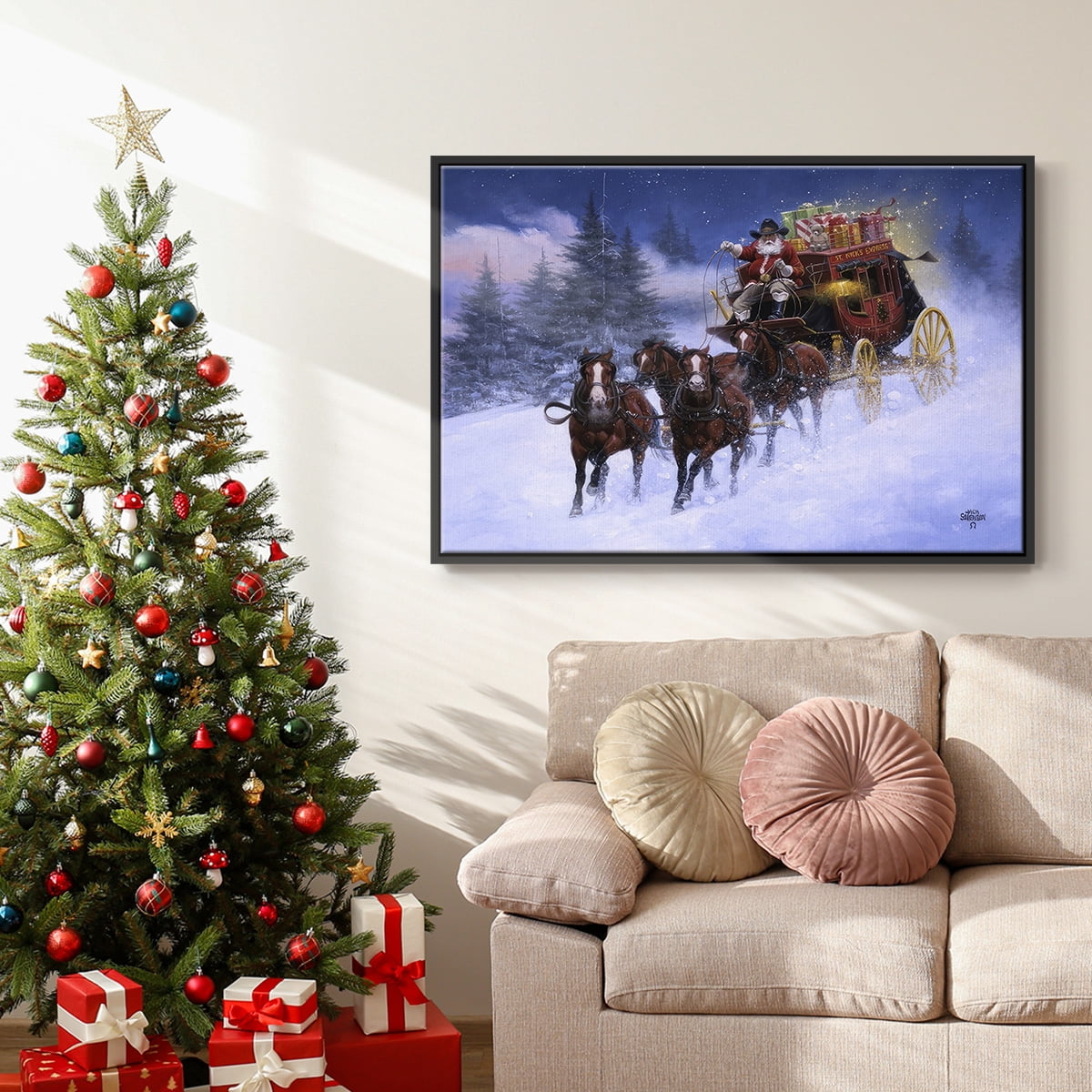Nick's Express - Framed Gallery Wrapped Holiday Canvas - 17 x 25 - Black Frame