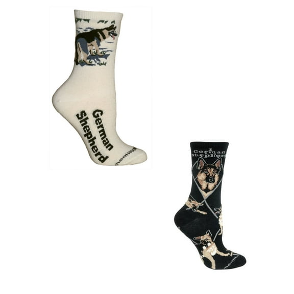 Bundle 2 Items: German Shepherd on Black and on Natural Cotton Ladies Socks
