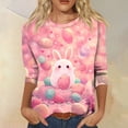 thumbnail image 2 of Easter Shirts for Women 3/4 Length Sleeve Funny Bunny Print T-Shirts Crew Neck Trendy Dressy Tunic Tops Holiday Outfits Soft Shirts, #01 Beige, XXL, 2 of 7