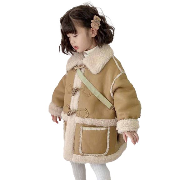 Beautyzll 2-7T Girls Winter Wool Coat Dress Peacoat for Toddler Kids Heavy Sherpa Jacket Hooded Warm Thicken Windproof Overcoats