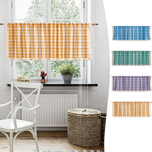 Vaidha Valance Curtains For Kitchen - Window Light Blocking Short Rod Pocket Curtain Panels For Small Window Bathroom Basement