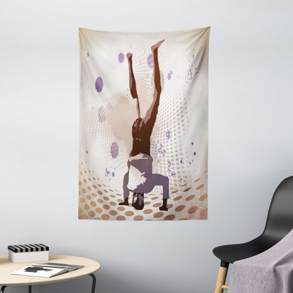 Dance Tapestry, Pop Art Vintage Retro Style Modern Digital Art Break Dancer Moves on Head Upside Down, Wall Hanging for Bedroom Living Room Dorm Decor, 40"W X 60"L, Multicolor, by Ambesonne