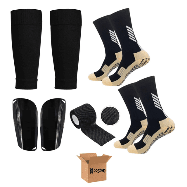 Set 2 Par Calcetines Bloosom Antideslizantes Con Espinilleras Para Fútbol Negro