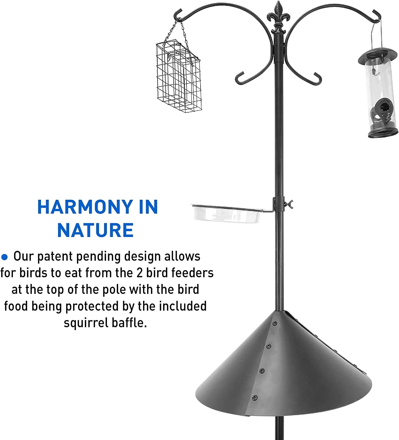 EasyGo Products Squirrel Proof 81" Tall Bird Feeder Dome with 2 Bird Feeders, Black