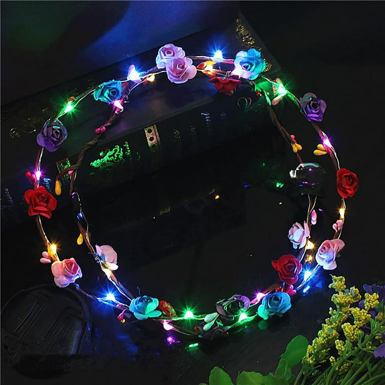 Gazdag 10 Pieces LED Flower Crown Light Up Headband Luminous LED Flower Wreath Floral Glowing Fairy Crown Glow in The Dark Headband for Women Girls