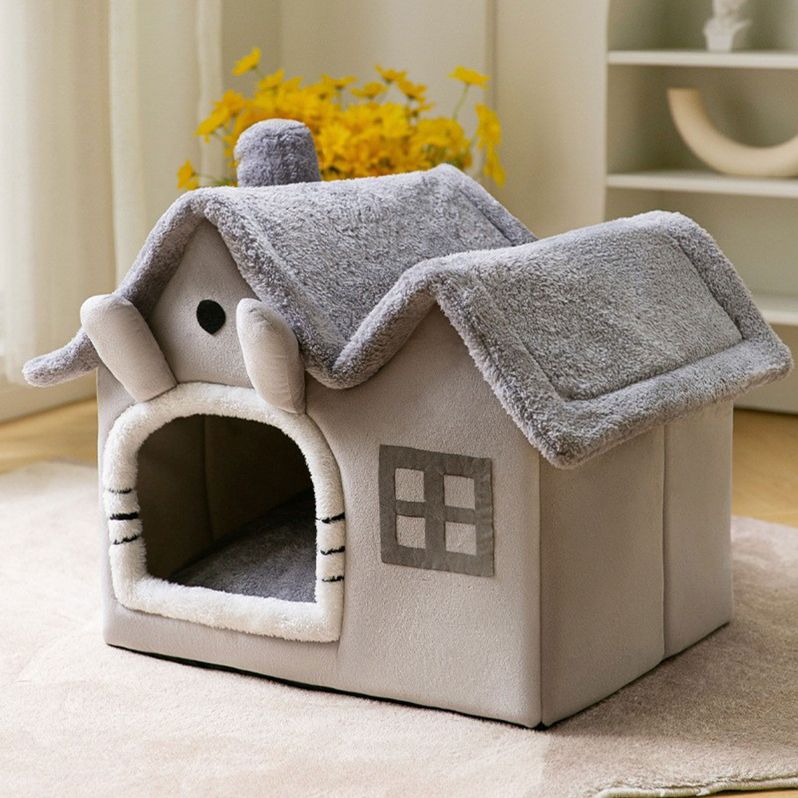 UNTERING Double Roof Detachable Pet Cat Bed Warm Cat Cushions Cat House Warm Cat Basket Dog Cat Nest Kennel for Small Dog Cat