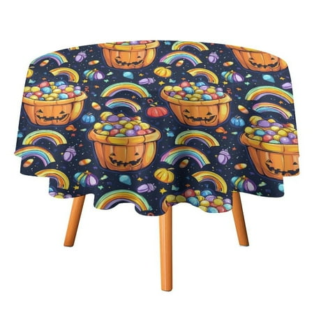 

JINGDS Halloween Candy Buckets Rainbow Glow-477 Round Table Cloth Halloween Tablecloth Thanksgiving Day Table Cloth Round Cover Circle Tablecloth for Halloween Thanksgiving Fall Party