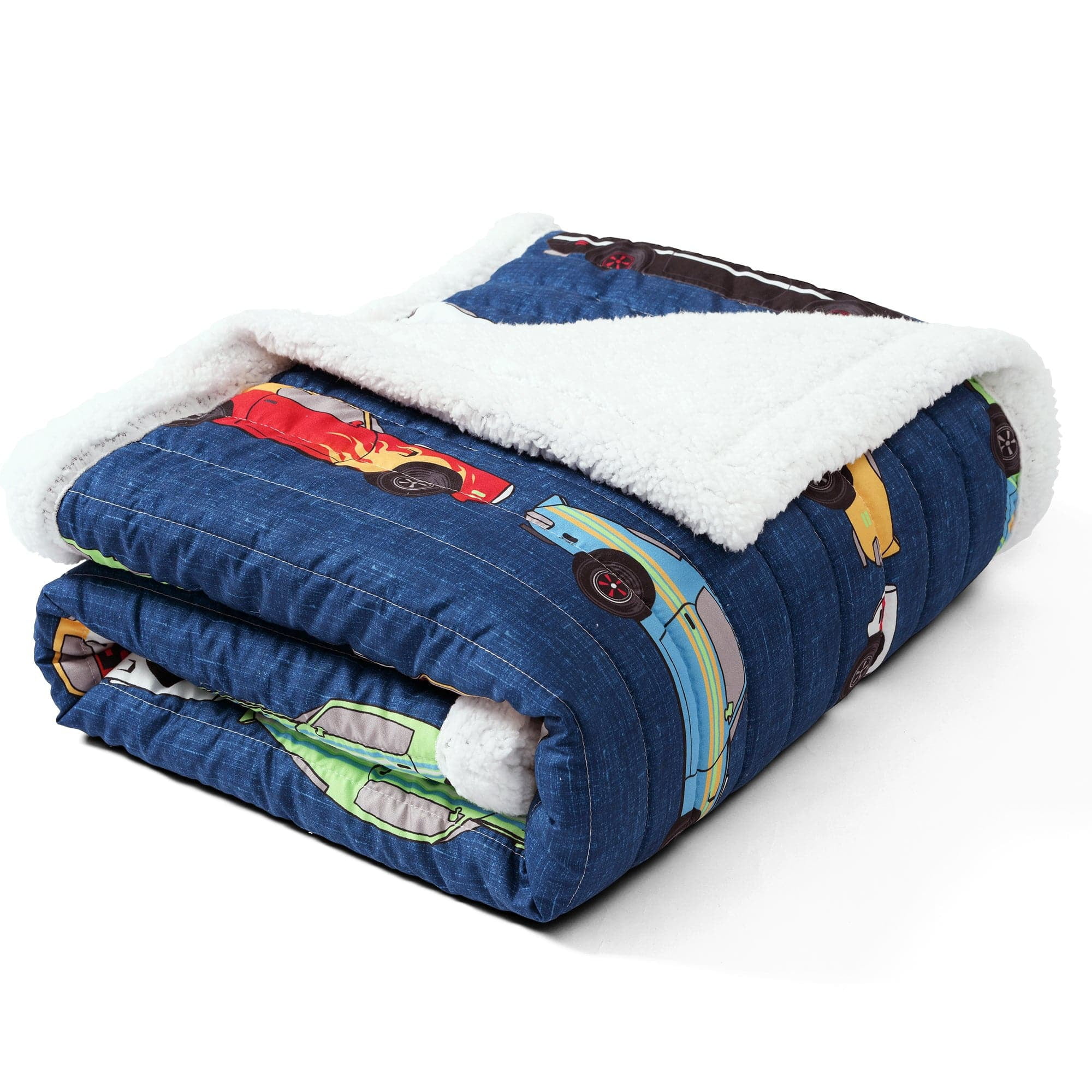Lush Decor Race Cars Blue Printed Polyester Sherpa Throws, 60" x 50"