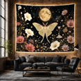 thumbnail image 6 of Moth and Full Moon on Black Night Sky, Dreamy Celestial for Nature Lovers, Mystical Floral Wall Decor, Christmas Gift, Tapestry Wall Hanging for Bedroom and Living Room, 6 of 7