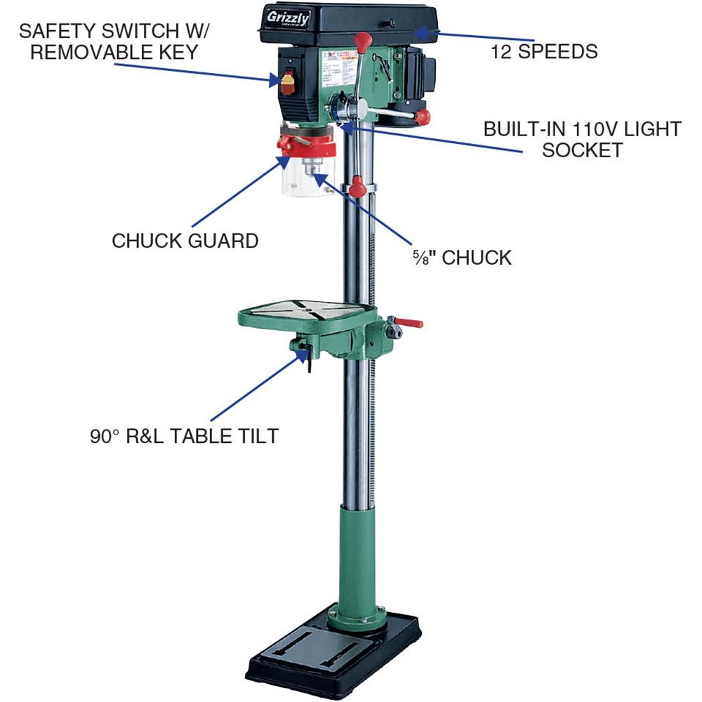 Grizzly G7944 120V 14 Inch 12 Speed HeavyDuty Floor Drill Press