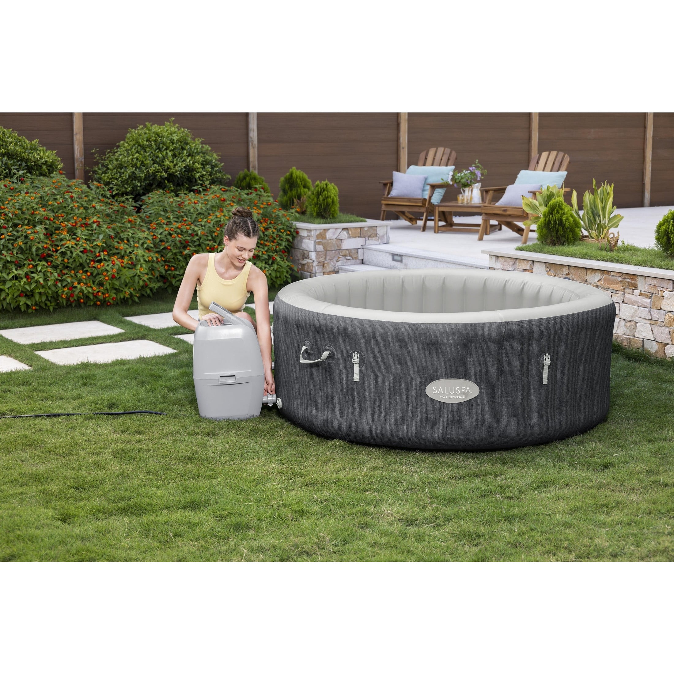 Bestway SaluSpa Hot Springs Energy Efficient Smart AirJet 2-4 Person Inflatable Round Hot Tub Spa