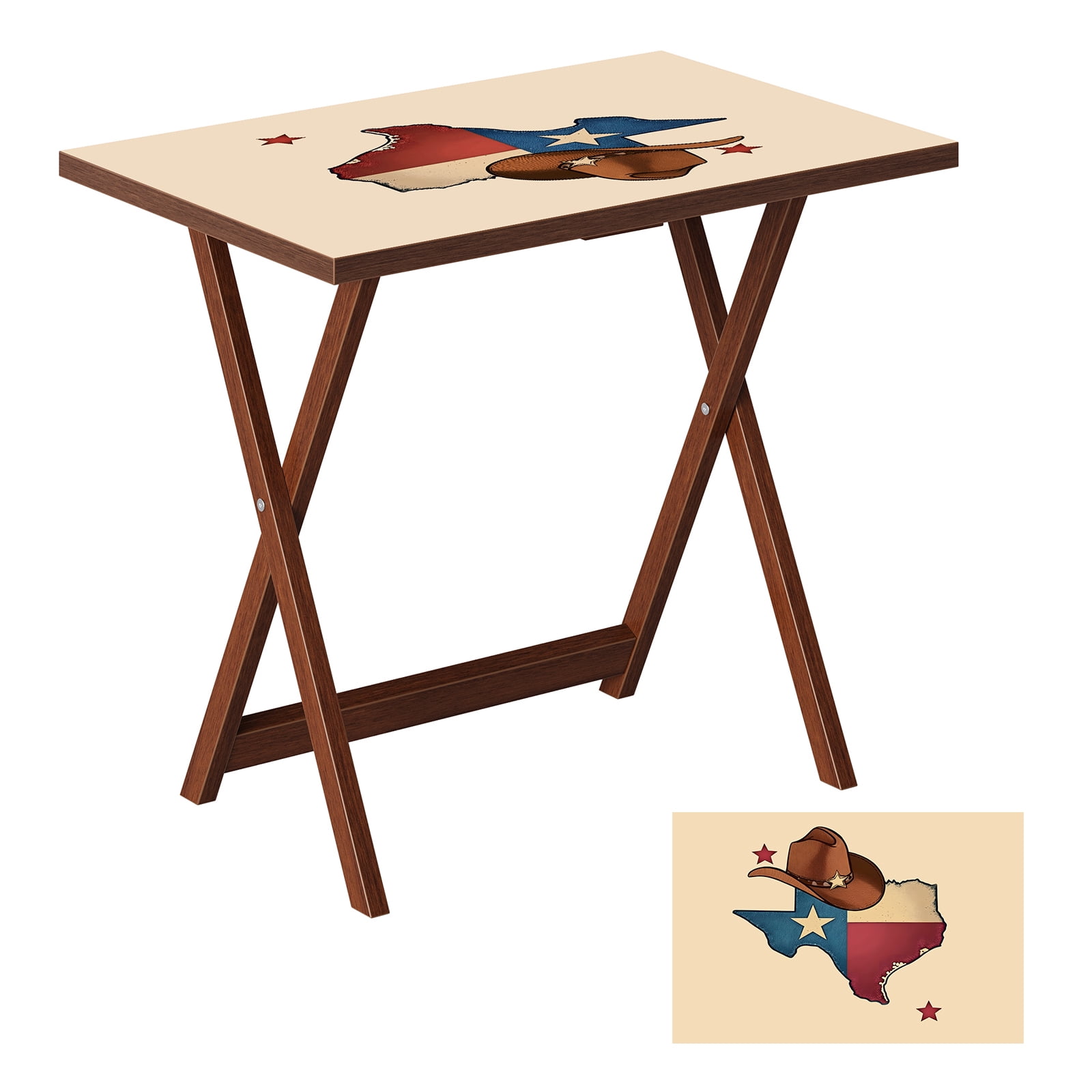 (4 pack) Bestier Texas Theme Folding TV Tray Table,No Assembly Needed,Bedside Tables with Light Weight,XL Size,Daily Use,23.6" L x 17.7" W x 26" H,Walnut