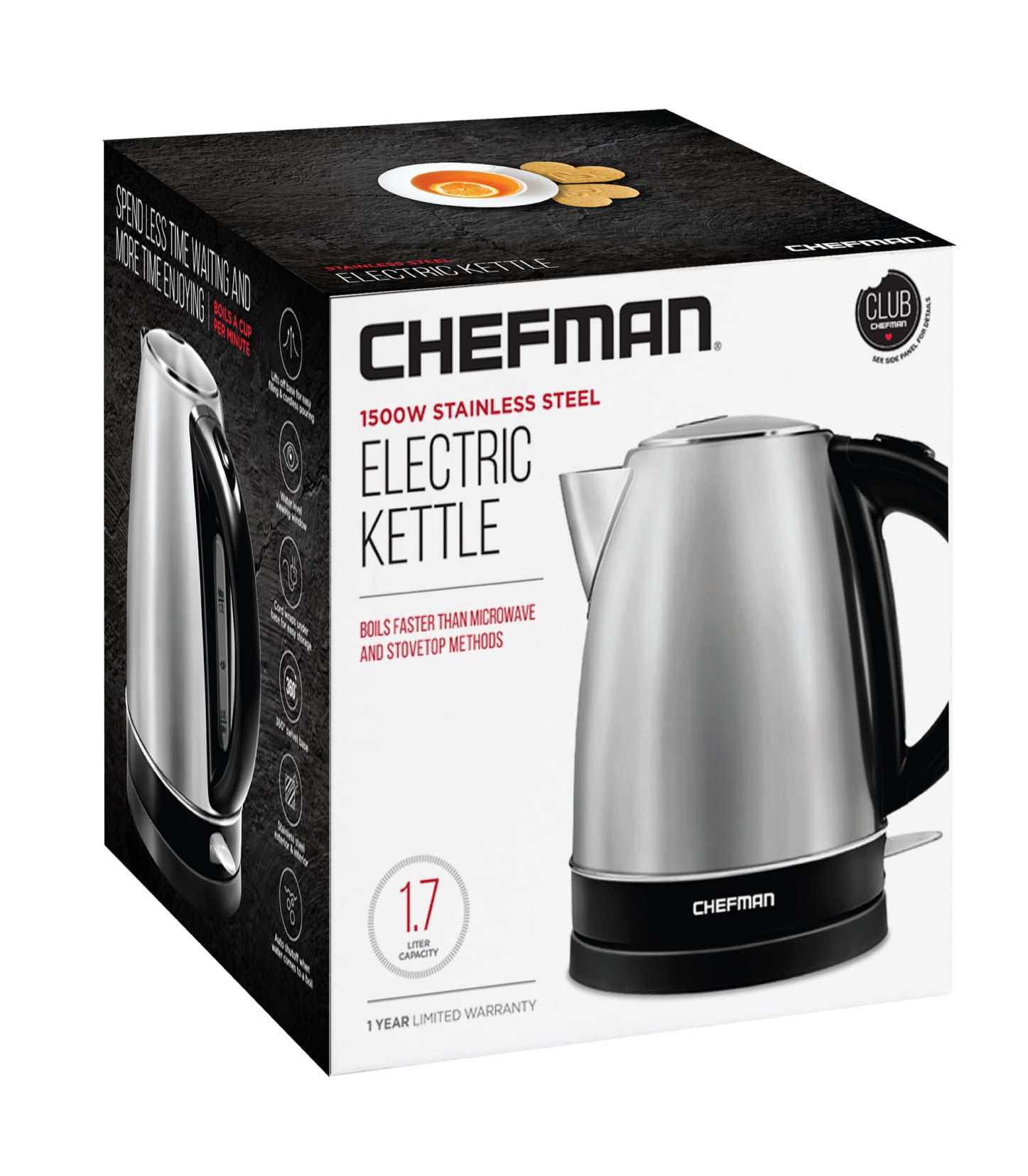 Chefman Stainless Steel Electric Kettle, 1.7 L - Foods Co.