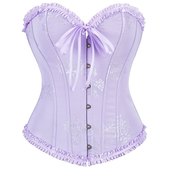 Xfvqtps Corsets for Women Floral Embroidery Lace up Front Buckle Back Straps Boned Overbust Corset Bustier Shapewear Purple