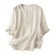 thumbnail image 1 of Vestidos Casuales Para Mujer, Blusas De Mujer De Moda Blusa de mujer con cuello alto, mangas 3/4, plisada y bordada de lino sintético, 1 of 6