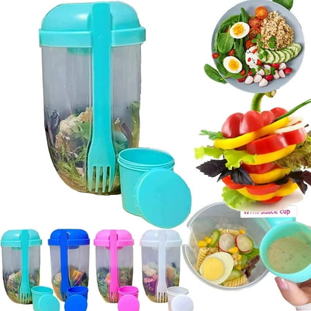 

Keep Fit Salad Meal Shaker Cup with Fork and Salad Dressing Holder Health Salad Container Portable Vegetable Breakfast to Go