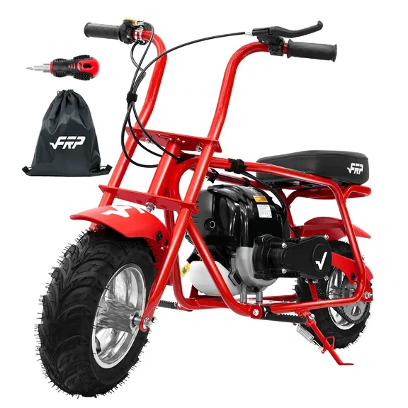 40cc 4-Stroke Gas Mini Bike for Ages 13 , Pull Start Mini Bike with Rear Disc Brake, Up to 18 MPH, 165 lb Capacity, Knobby Tires – Red
