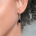 thumbnail image 3 of Gem Stone King 925 Sterling Silver Black Onyx and Blue Created Sapphire Dangle Earrings for Women (6.08 Cttw, Gemstone December Birthstone, Oval 10X8MM, Trillion 5MM), 3 of 4