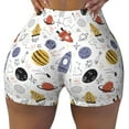 thumbnail image 2 of Rateoe Rocket Planets Printed Power Workout Shorts for Women Tummy Control Squat Proof Ribbed Thick Seamless Scrunch Active Short-X-Large, 2 of 8