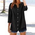 thumbnail image 5 of Holzkary Womens 3/4 Sleeve Tops Loose Fit Blouses Fashion Shirt Henley Tops Office Work Tops Breathable Summer Spring Blouses Top Roll Up Sleeve Shirt Lightweight Shirt Tunics Top Work Blouses M, 5 of 9
