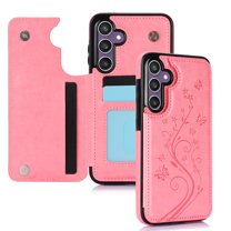 Dteck for Samsung Galaxy S23 FE Case with Card Holder,Flower Magnetic Back Flip Case for Samsung Galaxy S23 FE Wallet Case for Women,Protective Case Phone Case for Samsung Galaxy S23 FE 5G,Pink