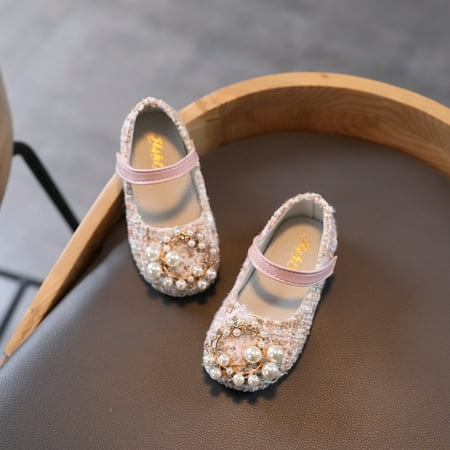 

Girls Pearls Princess Kids Shoes Tweed Plaid Soft-soled Non-slip Children Shoes