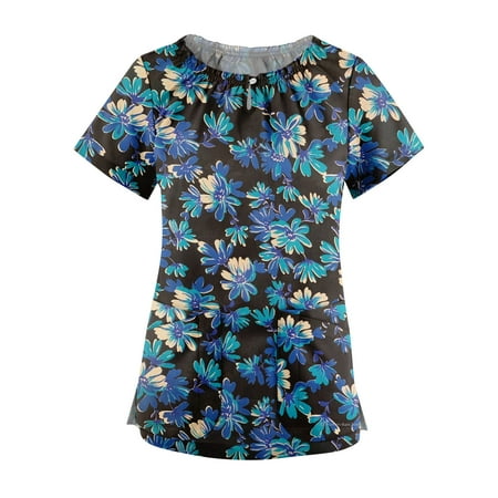 

Women Scrubs Top Summer Tunic Top Short Sleeve Leisure Casual Scrubs Top O-Neck Loose Workwear Working Uniform Nurses Clothings With Pockets Party Ladies Streetwear Dailywear