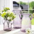 thumbnail image 4 of Flower Vase with Small Handle Clear Glass Vase Double Ear Decorative Handmade Air Bubbles Bluish Color Glass Vase for Centerpiece Home Decor, 4 of 17