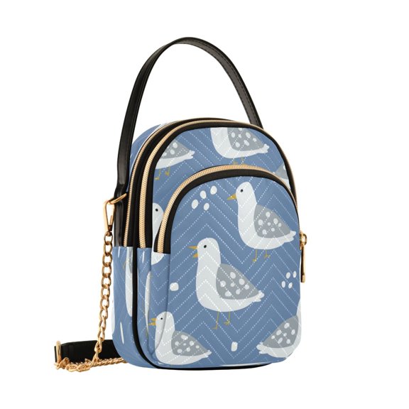 Women's Quilted Crossbody Bag Small Shoulder Tote Purse with 3 Zipper Pockets Grey-winged White Bird