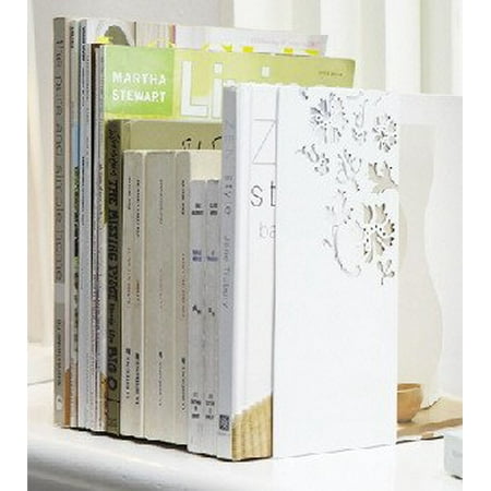 Kirie Pair Of White Metal Bookends With Flower Cutout Pattern 10 Kirie Pair Of White Metal Bookends With Flower Cutout Pattern 10 Tall