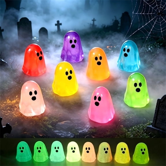 8Pcs Halloween Mini Glow in The Dark Ghosts, Luminous Small Resin Ghost Figurines, Tiny Ghost Statue for DIY Crafts, Party, Halloween Home Decoration