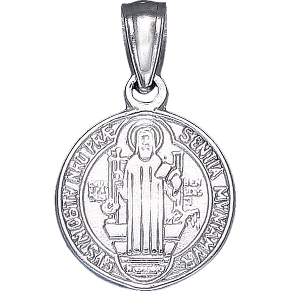 Sterling Silver Saint Benedict Medal Reversible Charm Pendant Necklace with 18 Inch Chain