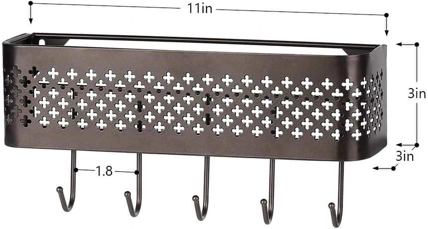 NEX 1-Shelf Wall Mount Metal Hanging Letter Holders Basket with 5 Hooks, Brown