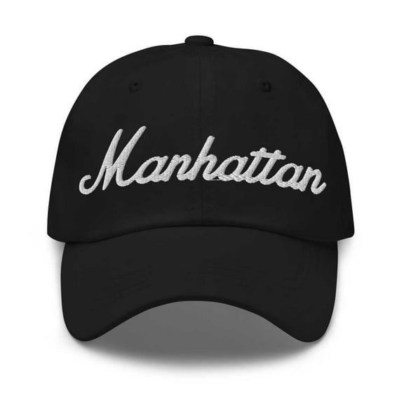 Manhattan Baseball Cap Manhattan Dad Hat Bold Script Pennsylvania PA Hat Embroidered Souvenir Gift Black